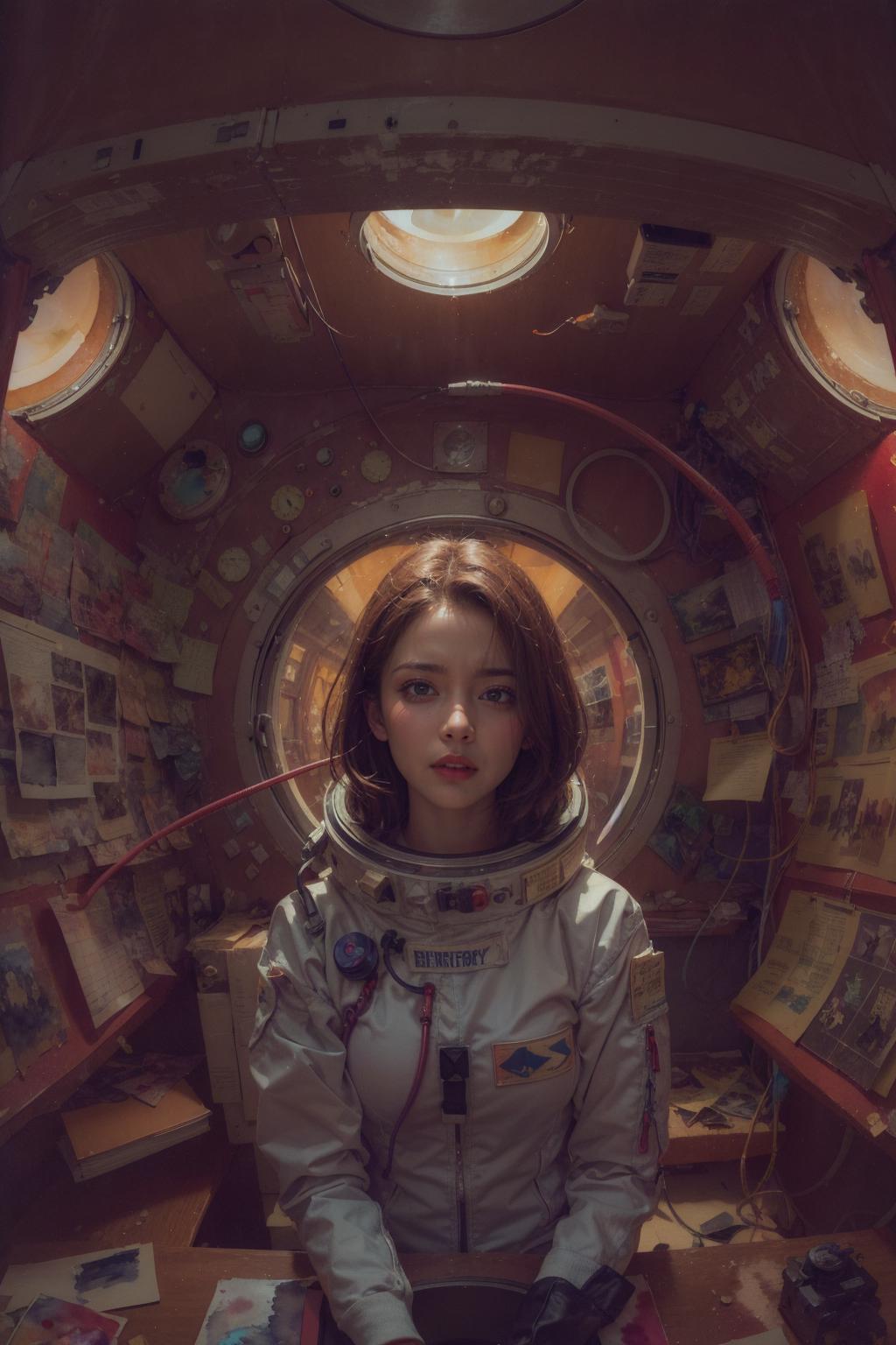 Astronaut in a Space Suit with a Red Lips and a Blue Eye Shadow