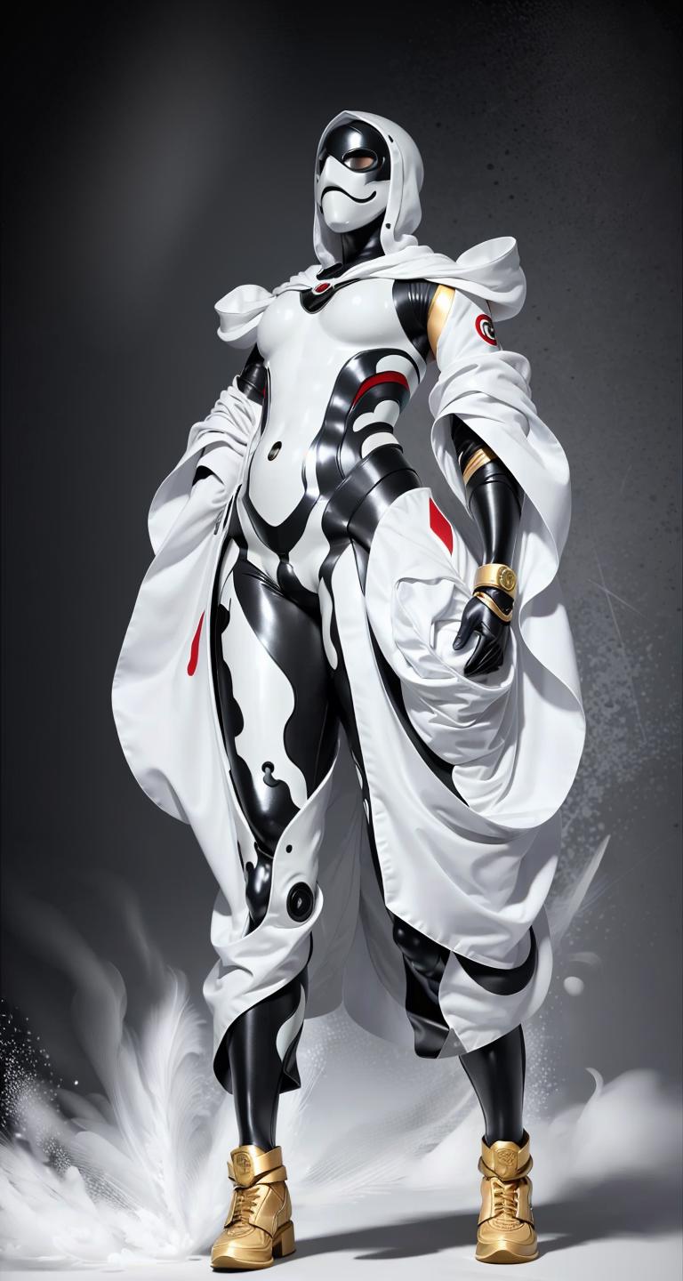 White and Black Robot-Human Hybrid Character in a White Robe.