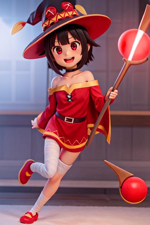 Anime Character with a Yellow and Red Dress and a Magic Wand.