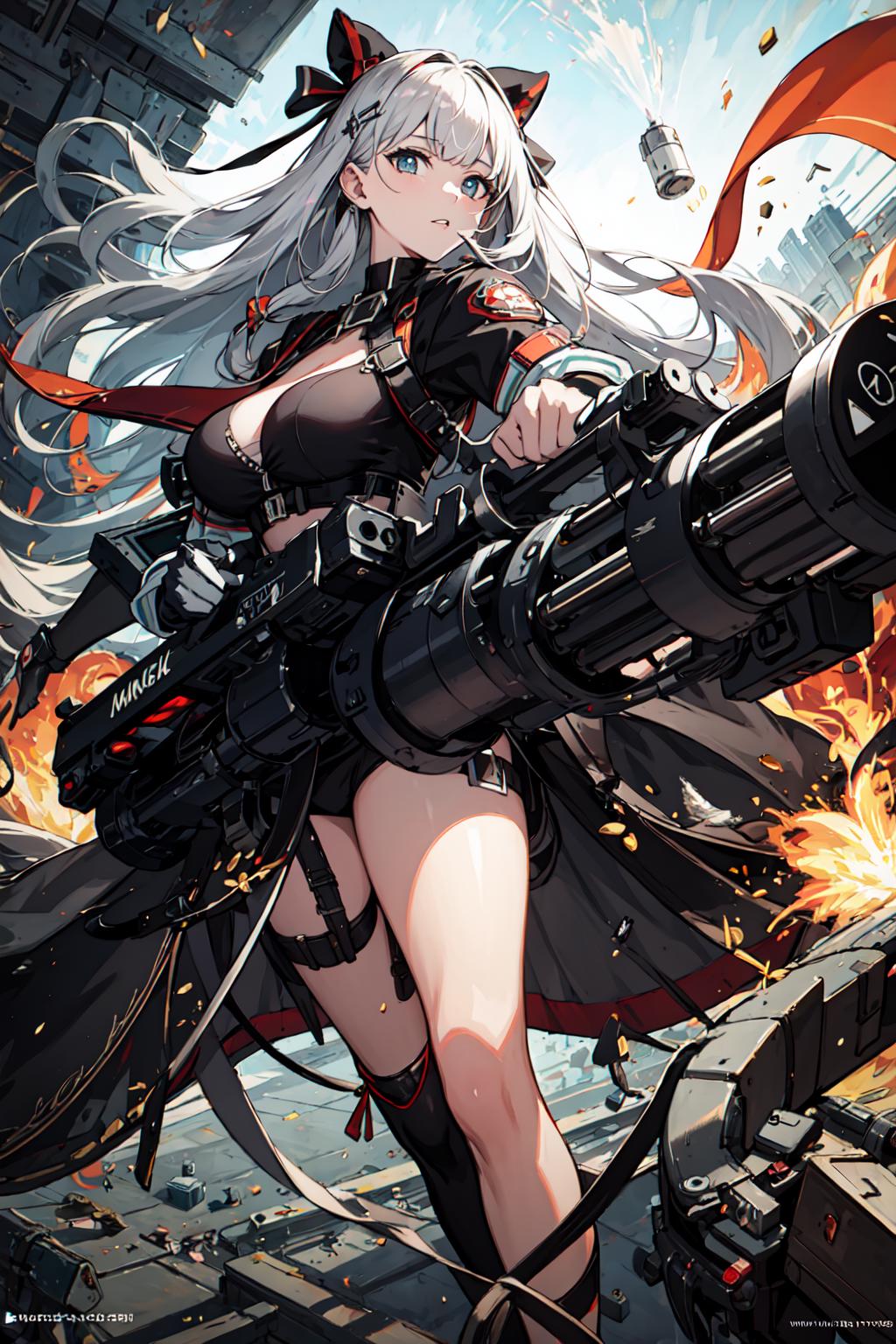 A fantasy anime girl holding a giant gun in her hand.