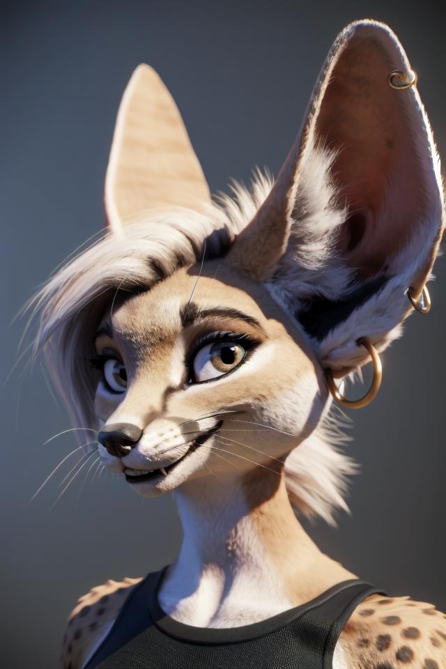 A 3D animated character with a white and brown fur and large ears.