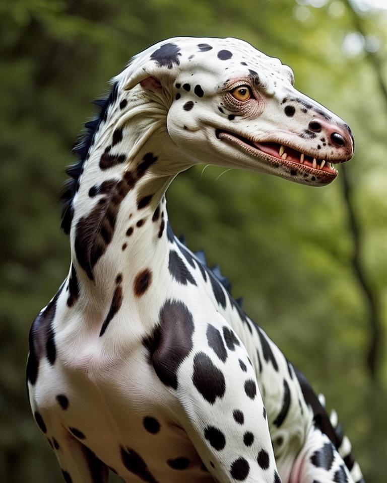 A Dalmatian dog with a long snout and sharp teeth.